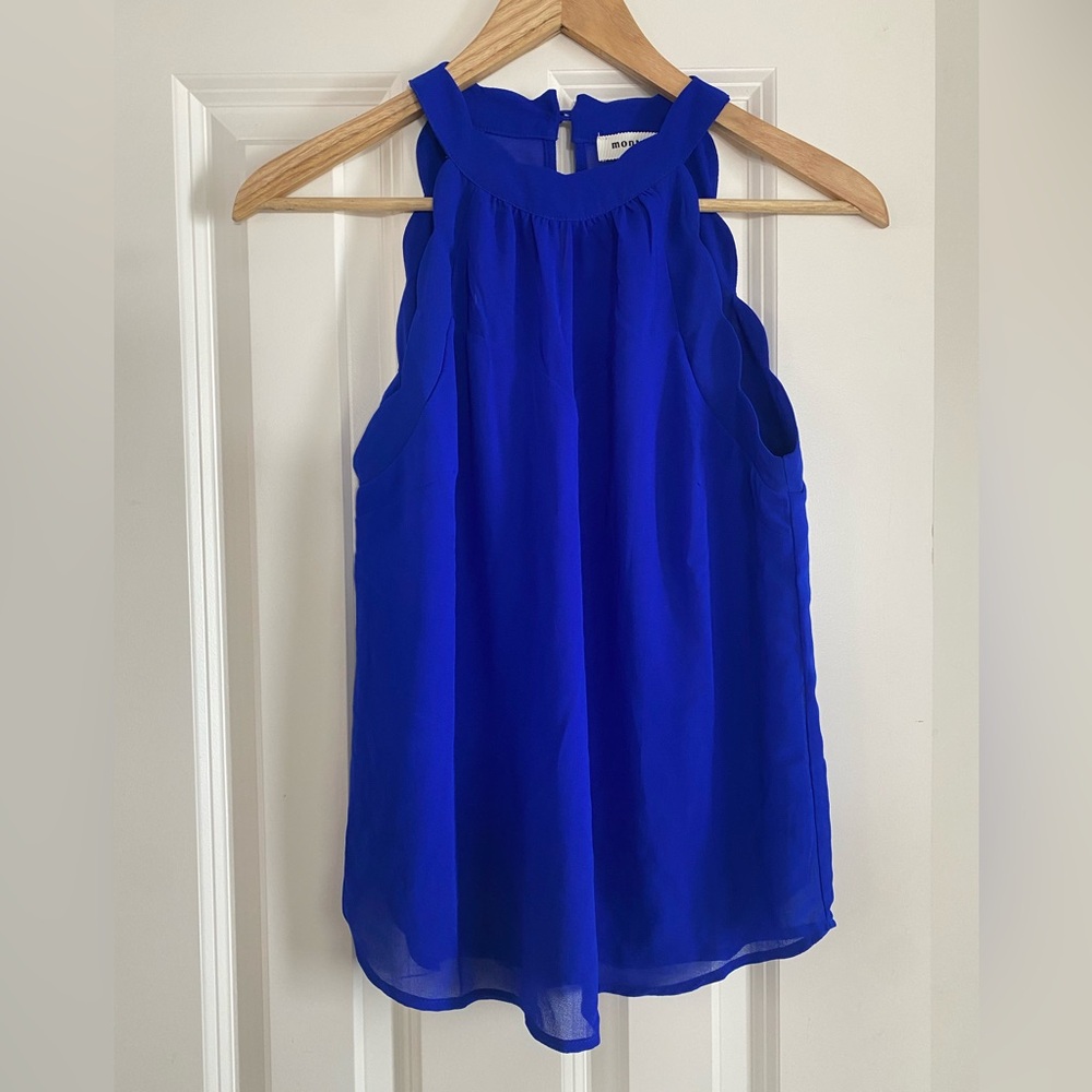 Sleeveless High Neck Royal Blur Blouse